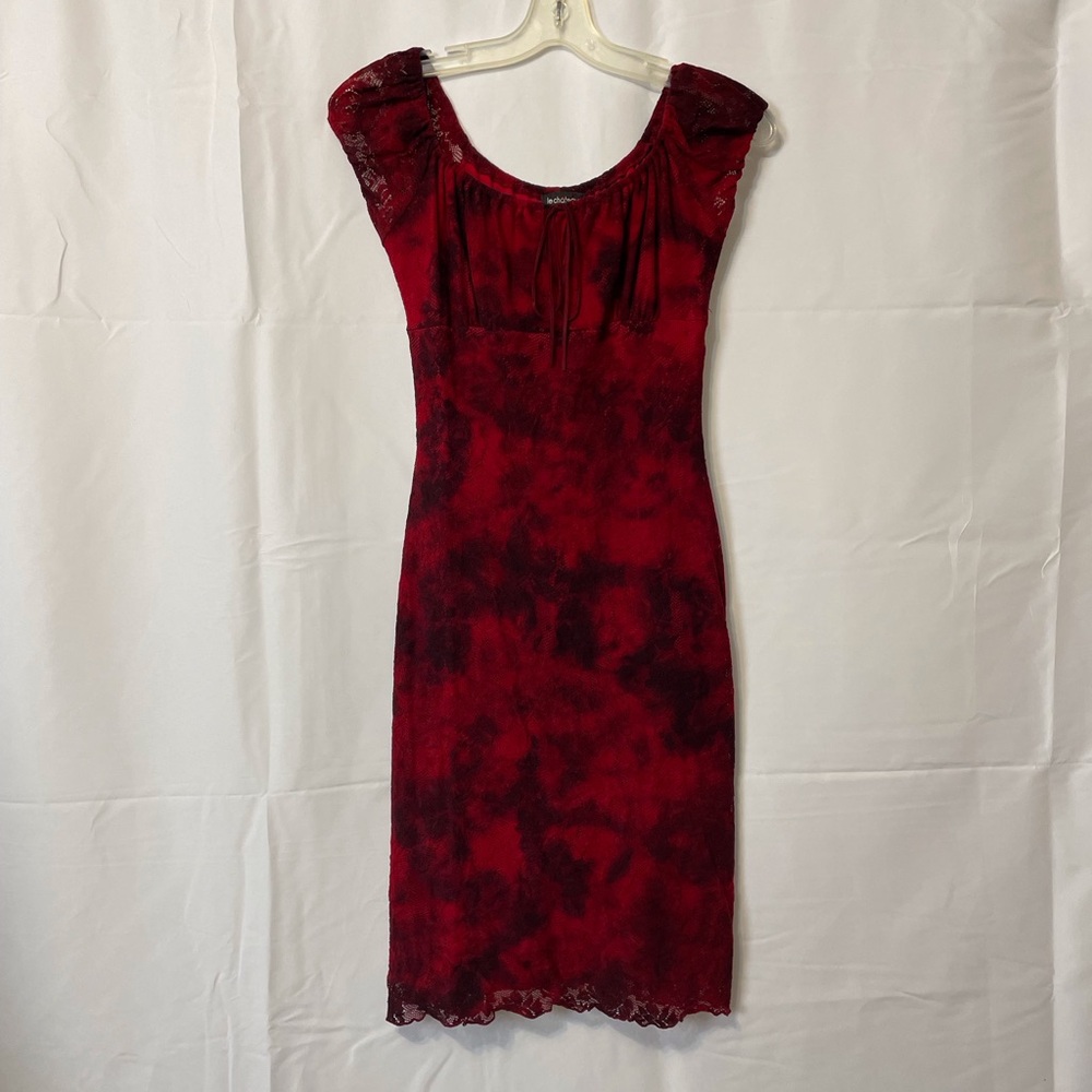 Le Chateau Elegant Lace Dress Red/Black Womens Small